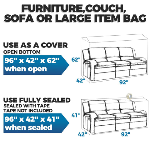 Storage Standard couch cover closed 96x42x41 inches sealing a large sofa.