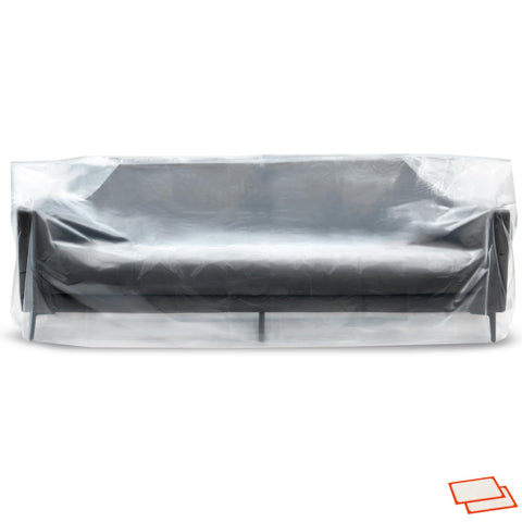 Storage Standard couch cover open 96x42x62 inches protecting a sofa during move.