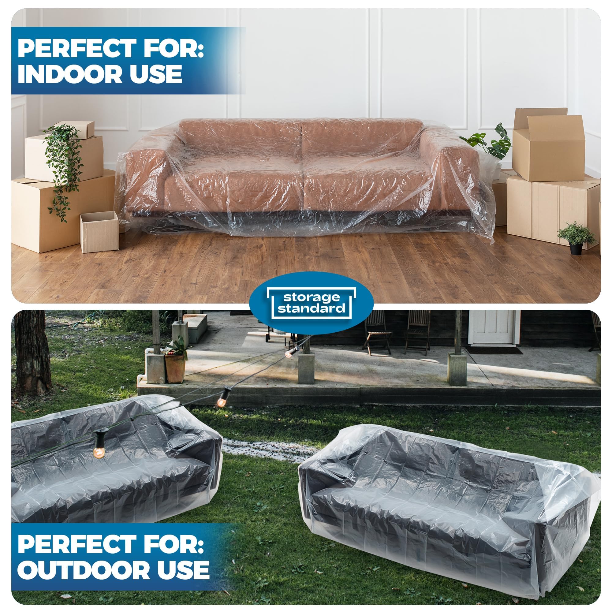Storage Standard large furniture cover fits sofas up to 92 inches long.