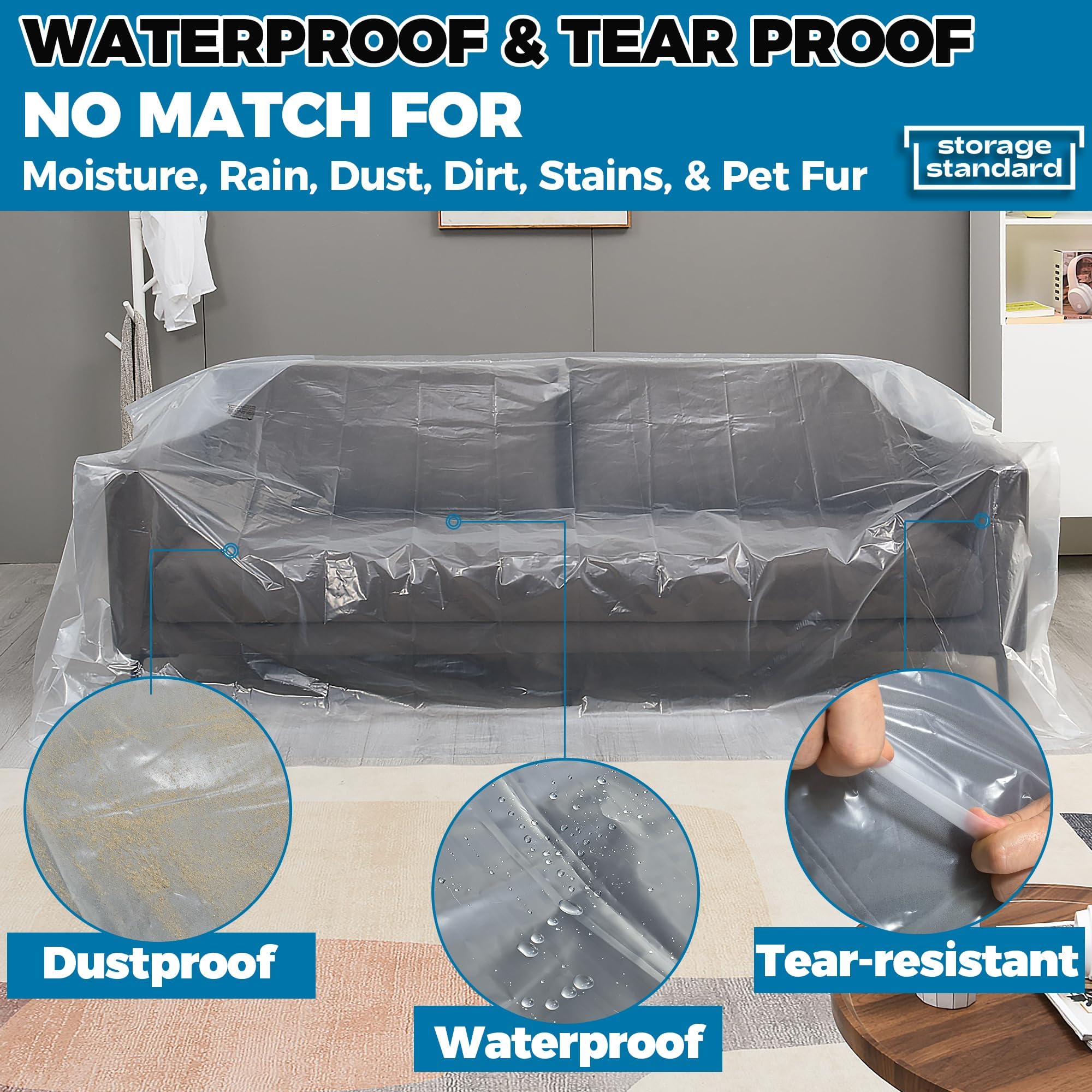 Storage Standard waterproof dustproof cover keeps furniture dry during storage.