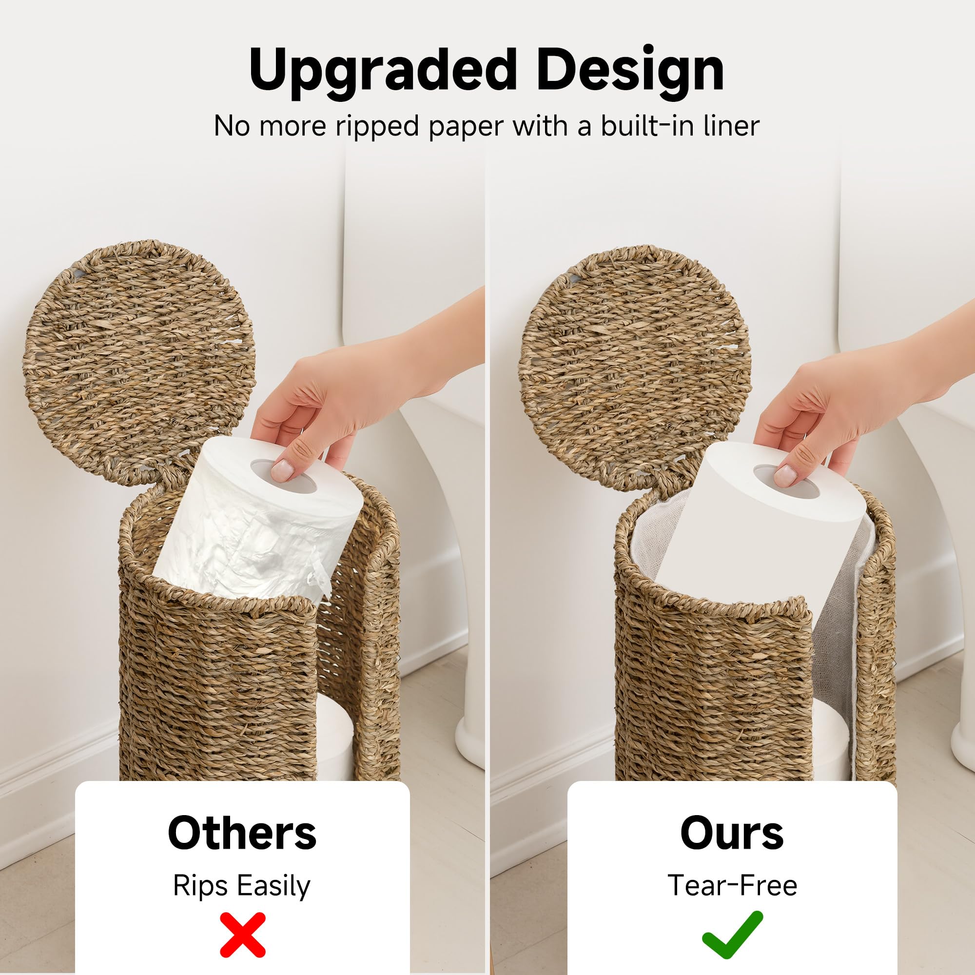 StorageWorks freestanding unit fits narrow bathroom corners with easy placement