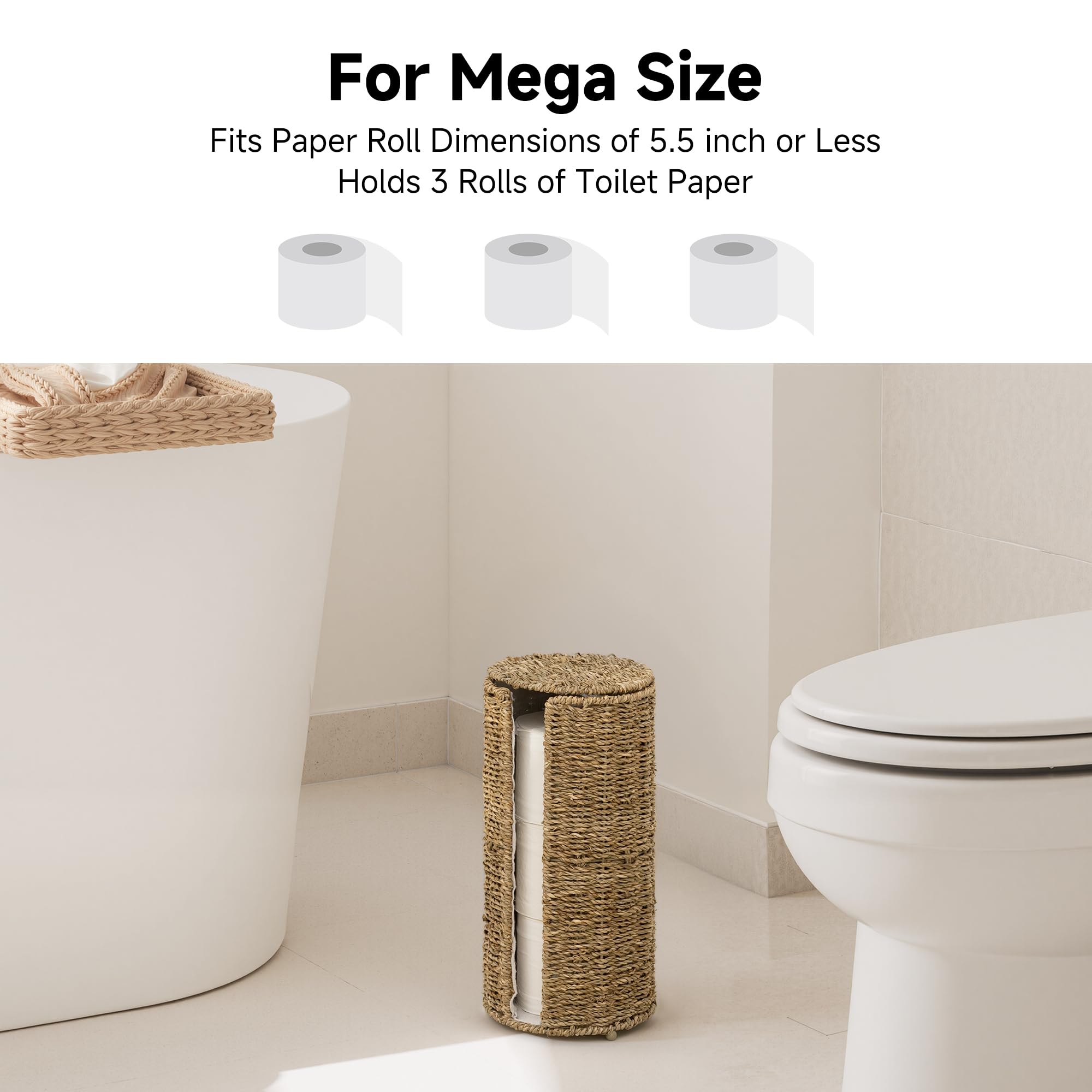 StorageWorks raised iron base keeps toilet rolls clean and dry