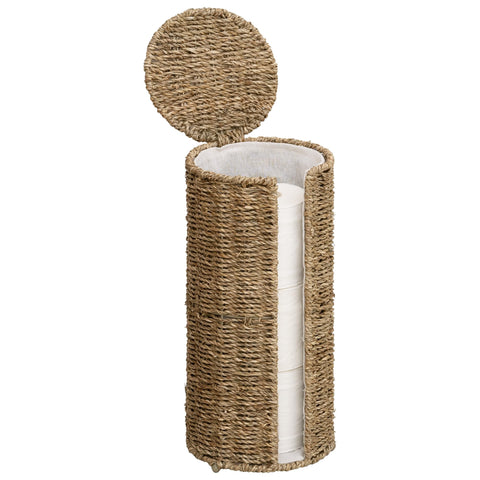 StorageWorks seagrass holder in a bathroom corner for quick roll access