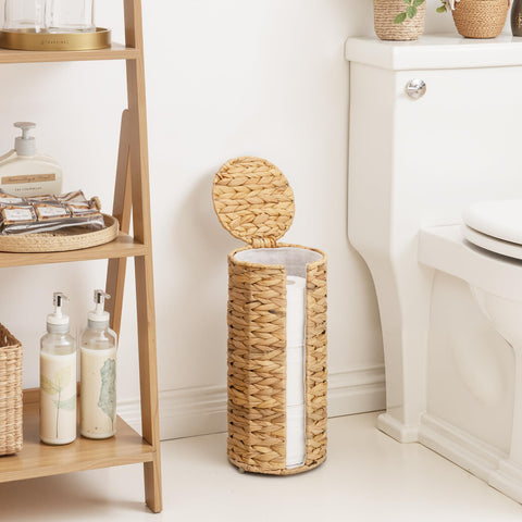 StorageWorks toilet paper stand with dustproof lid doubles as shelf