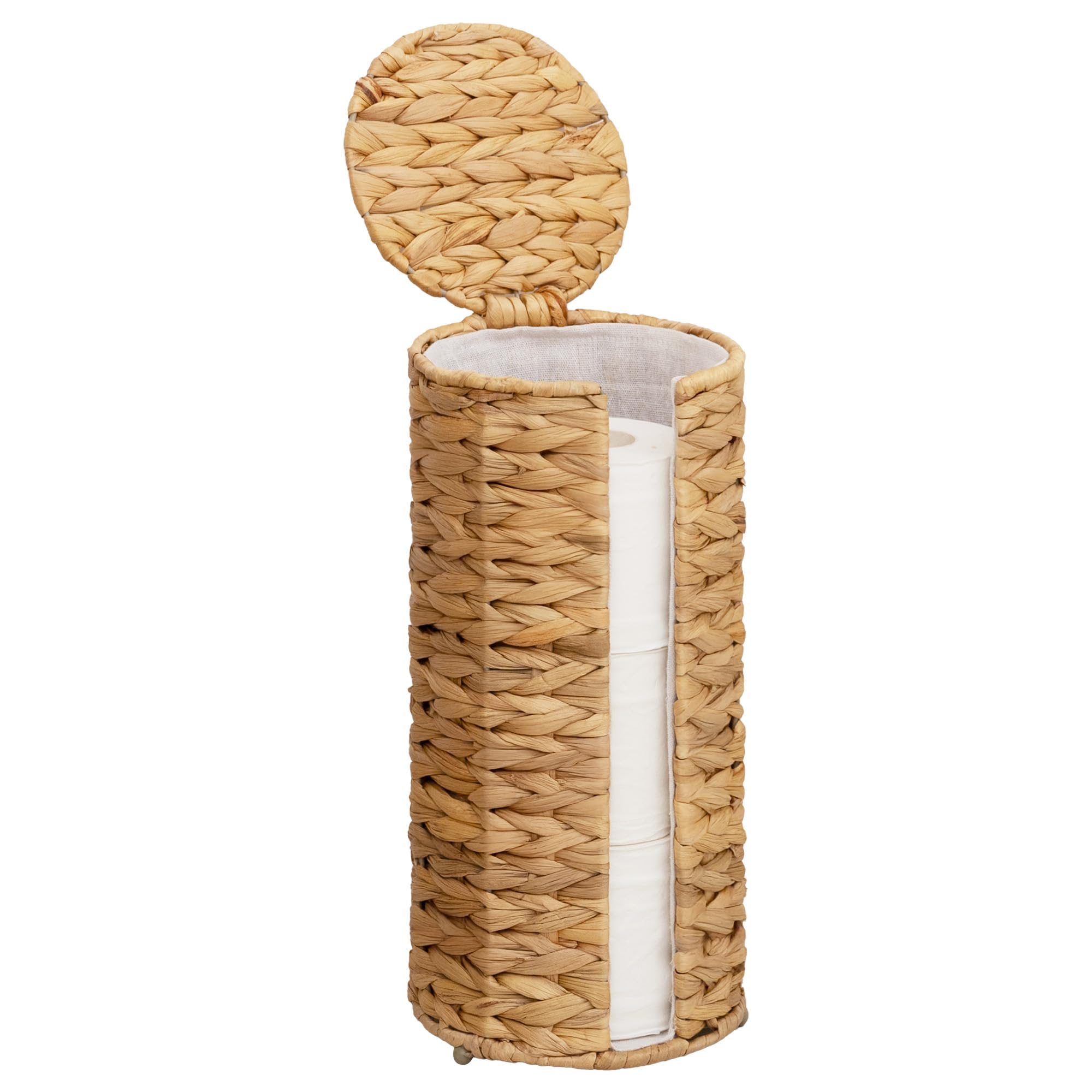 StorageWorks water hyacinth holder stores 3 rolls for easy bathroom access