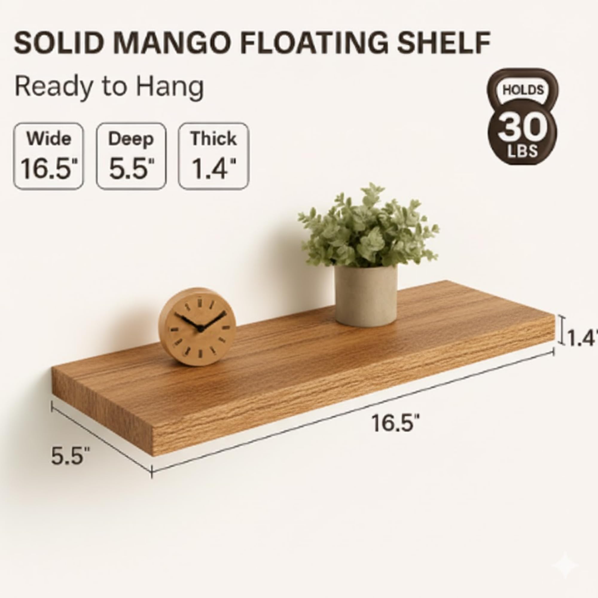 Store Indya solid wood floating shelves set 2 on-wall mounting shows sturdy hardware