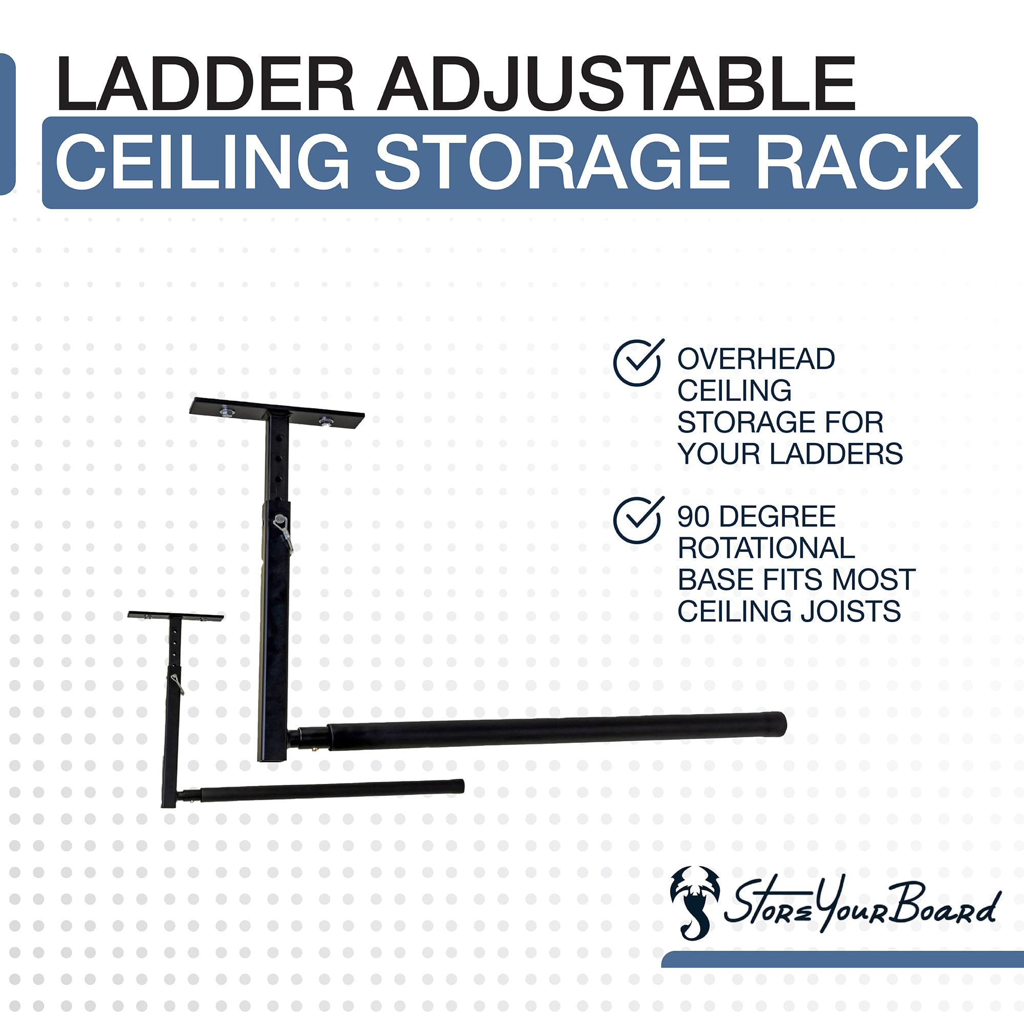 StoreYourBoard powder-coated steel frame providing durable ladder support.