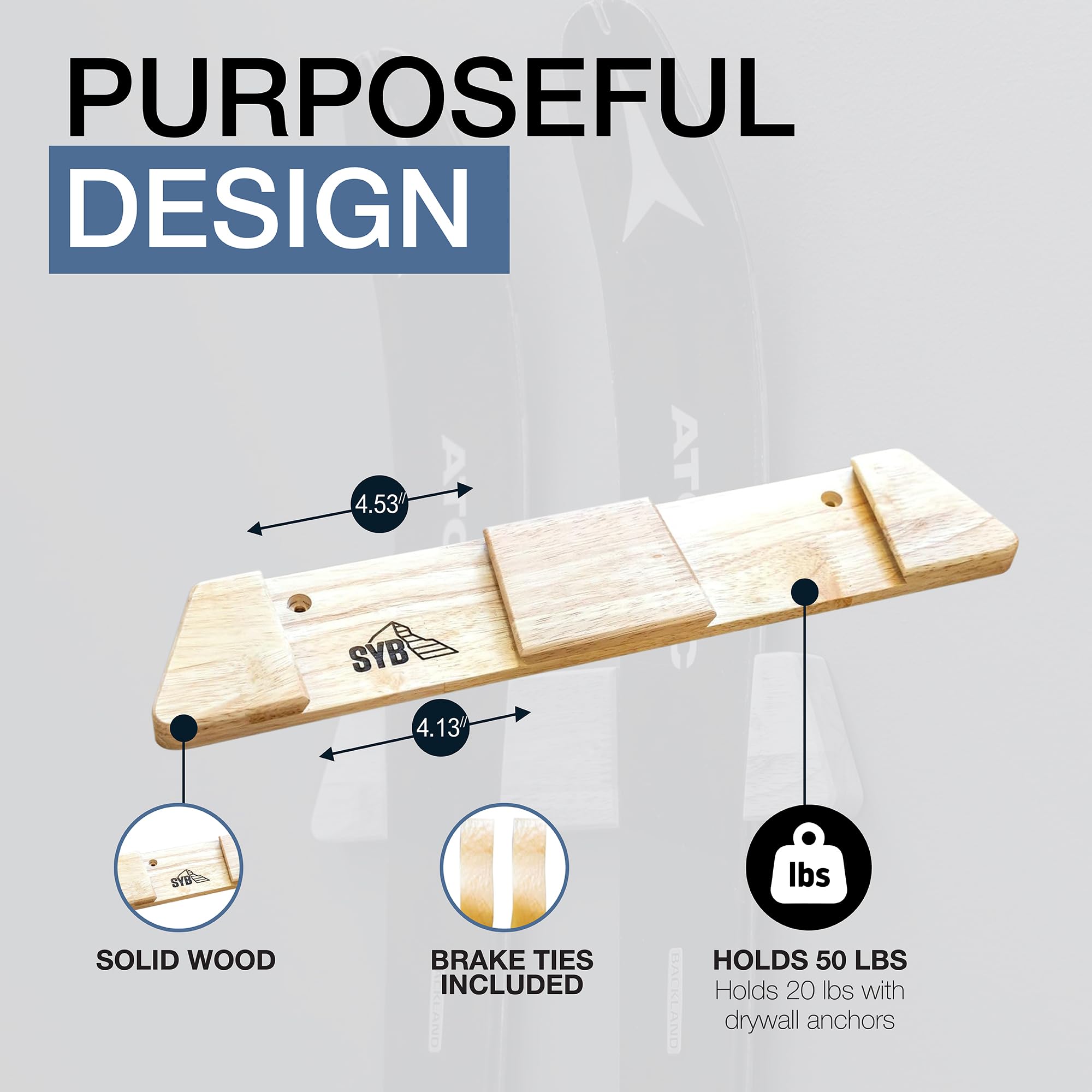 StoreYourBoard ski rack close-up shows sturdy brackets and screws for secure installation.