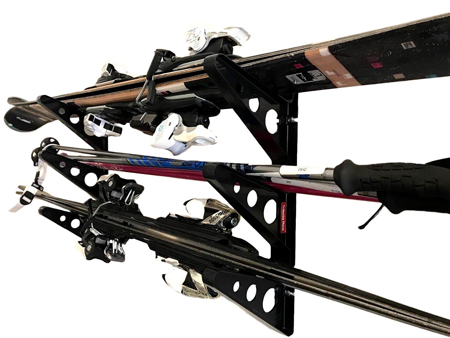 StoreYourBoard ski rack mounted horizontally for garage wall storage keeps gear off the floor.