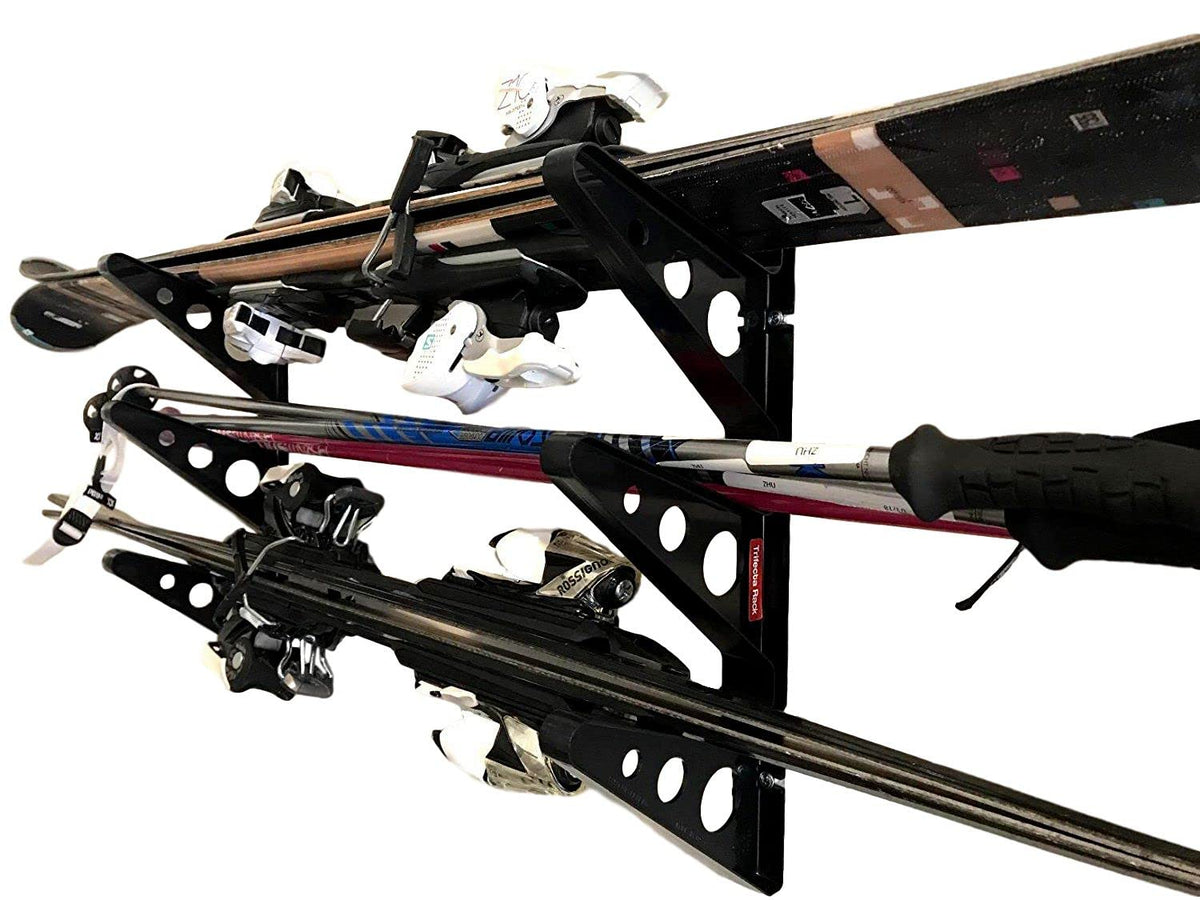 StoreYourBoard ski rack mounted horizontally for garage wall storage keeps gear off the floor.