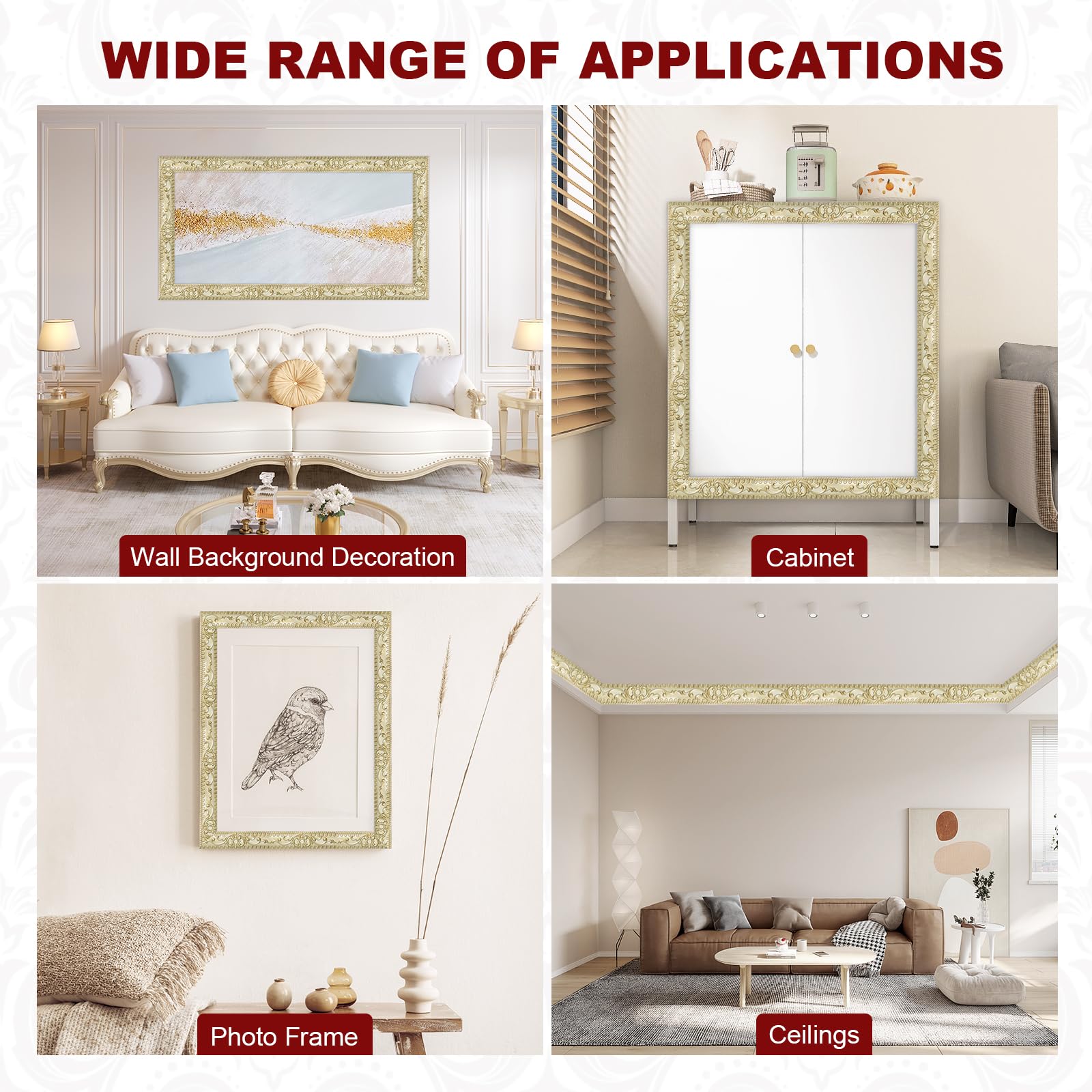 Storystore champagne-gold molding ideal for bedrooms and living spaces