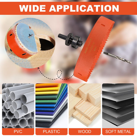 Storystore complete kit includes hole saw, dust bowl, arbor, drill bit, and hex key.