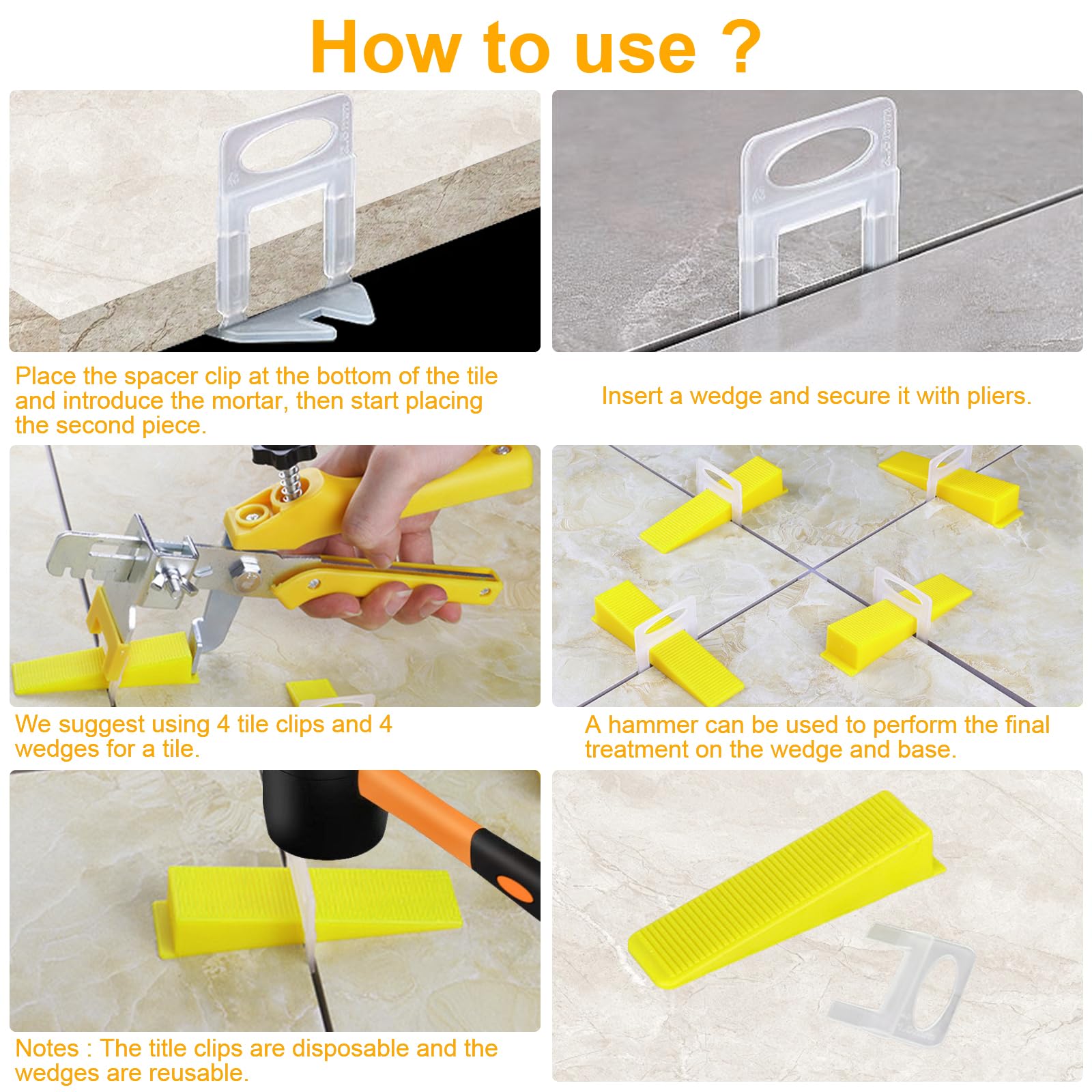 Disposable Storystore clips prevent slipping during setup tile