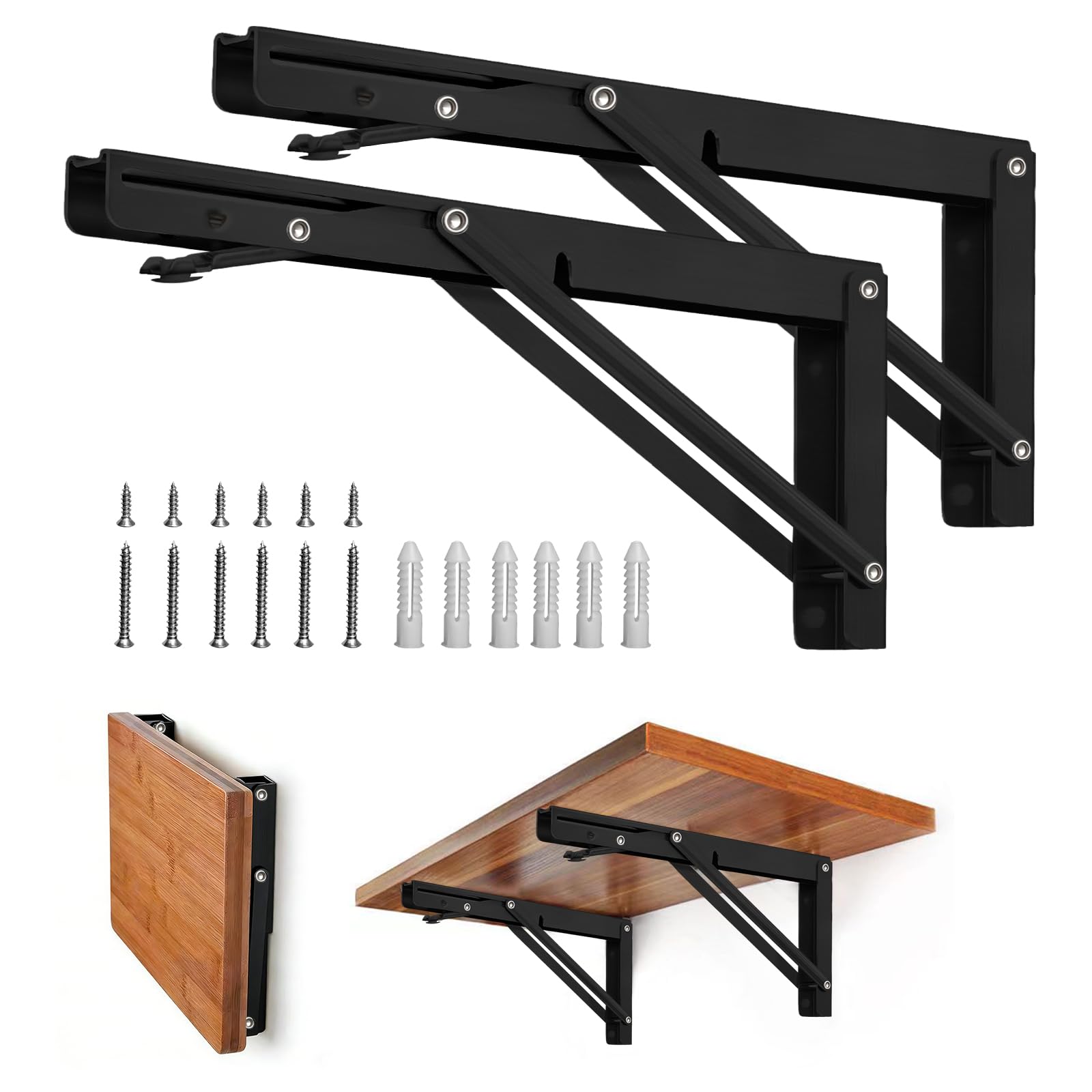 Storystore folding bracket 10in open shows space-saving shelf support for benches and walls