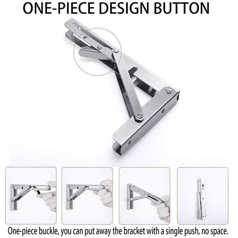 Storystore folding brackets 12in close-up of stainless steel material and brushed finish.