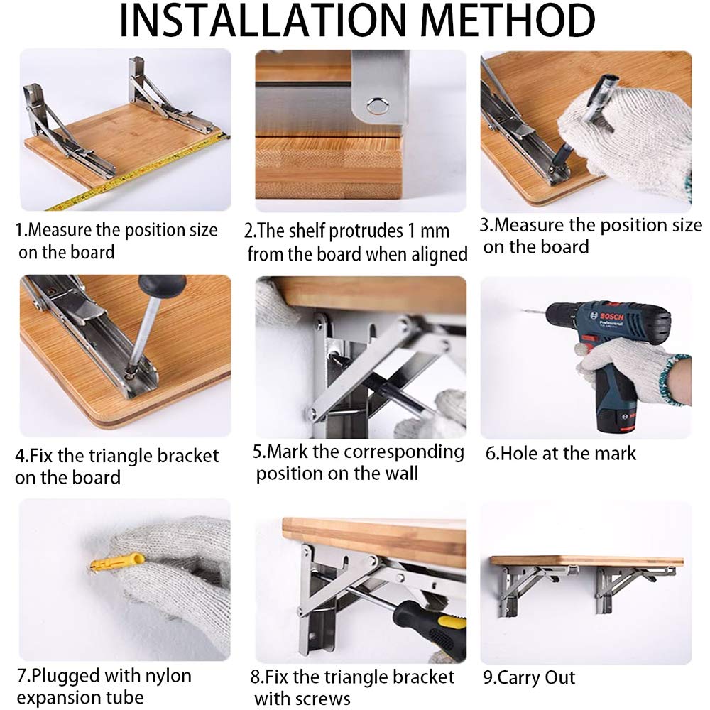 Storystore folding brackets supporting bookshelf or kitchen shelf configurations.