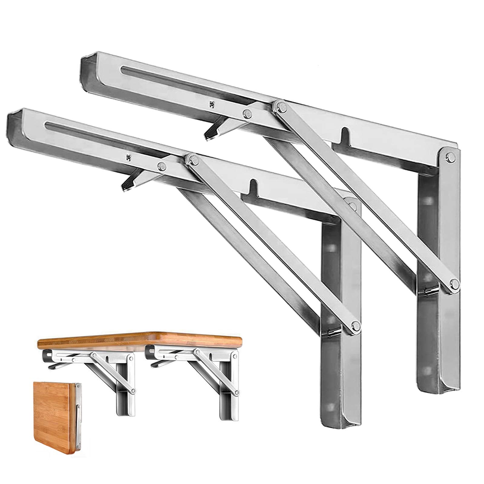 Storystore folding brackets 12in side view for space-saving wall shelf setup.
