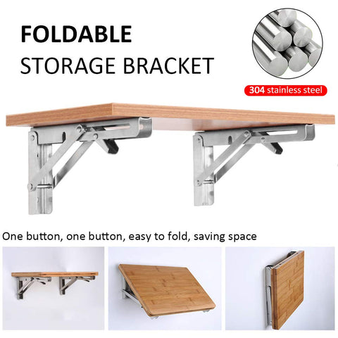 Storystore folding brackets installed on wall for garage shelving solution.