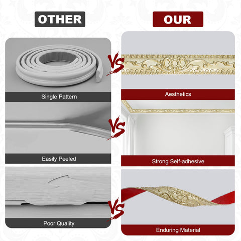 Storystore wall trim enhances mirror frames with champagne-gold detail