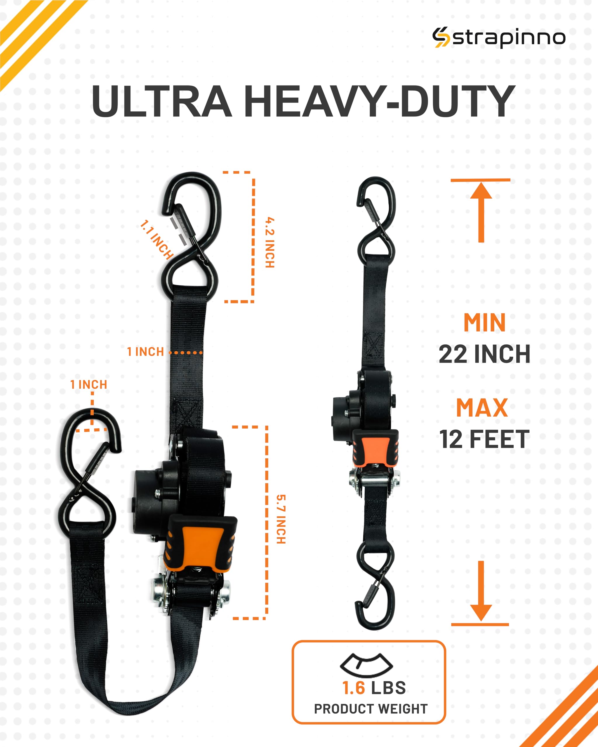 Strapinno 12 ft tie-down strap suitable for varied loads.