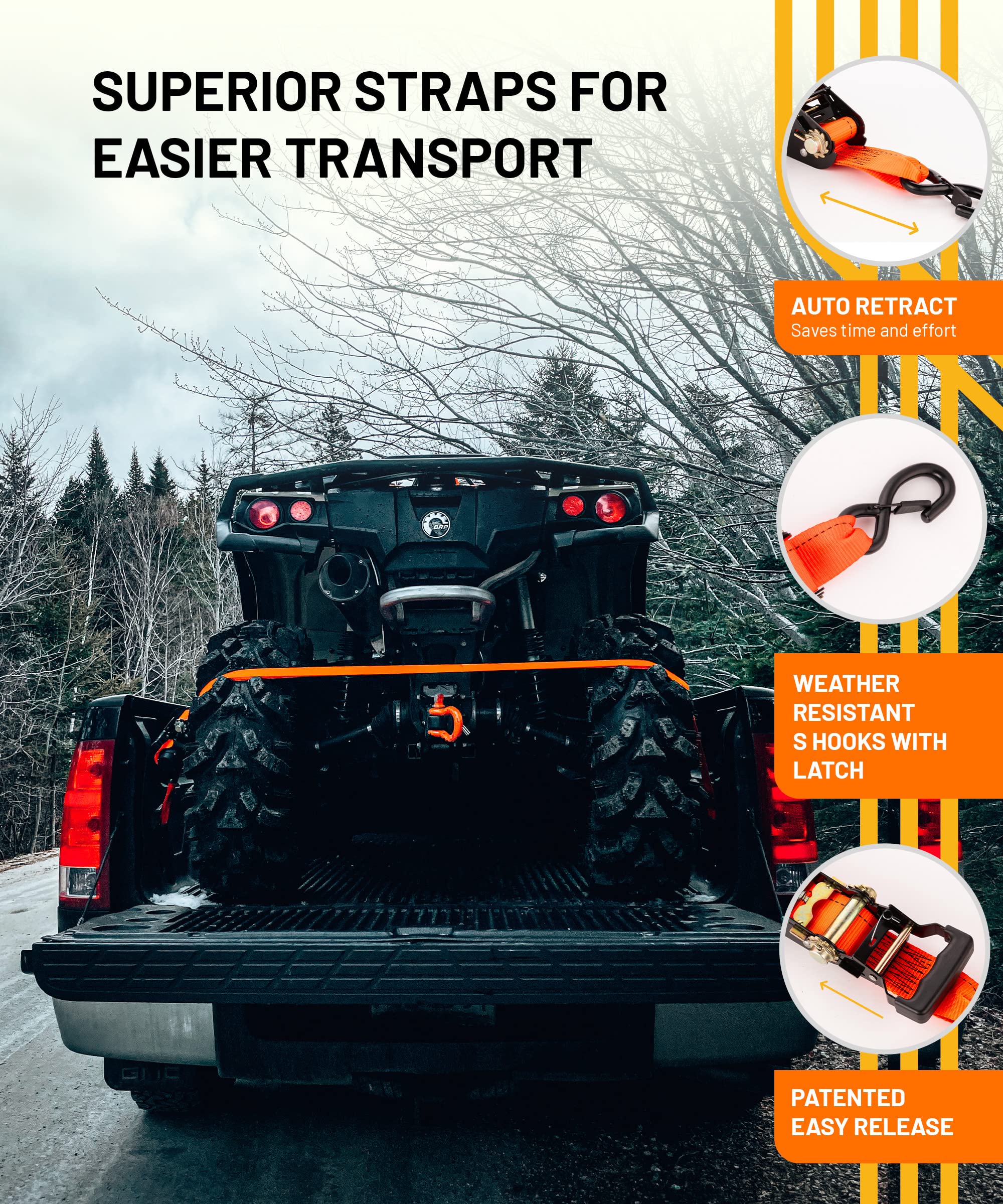 Strapinno heavy-duty strap handles up to 2in x 12ft loads.