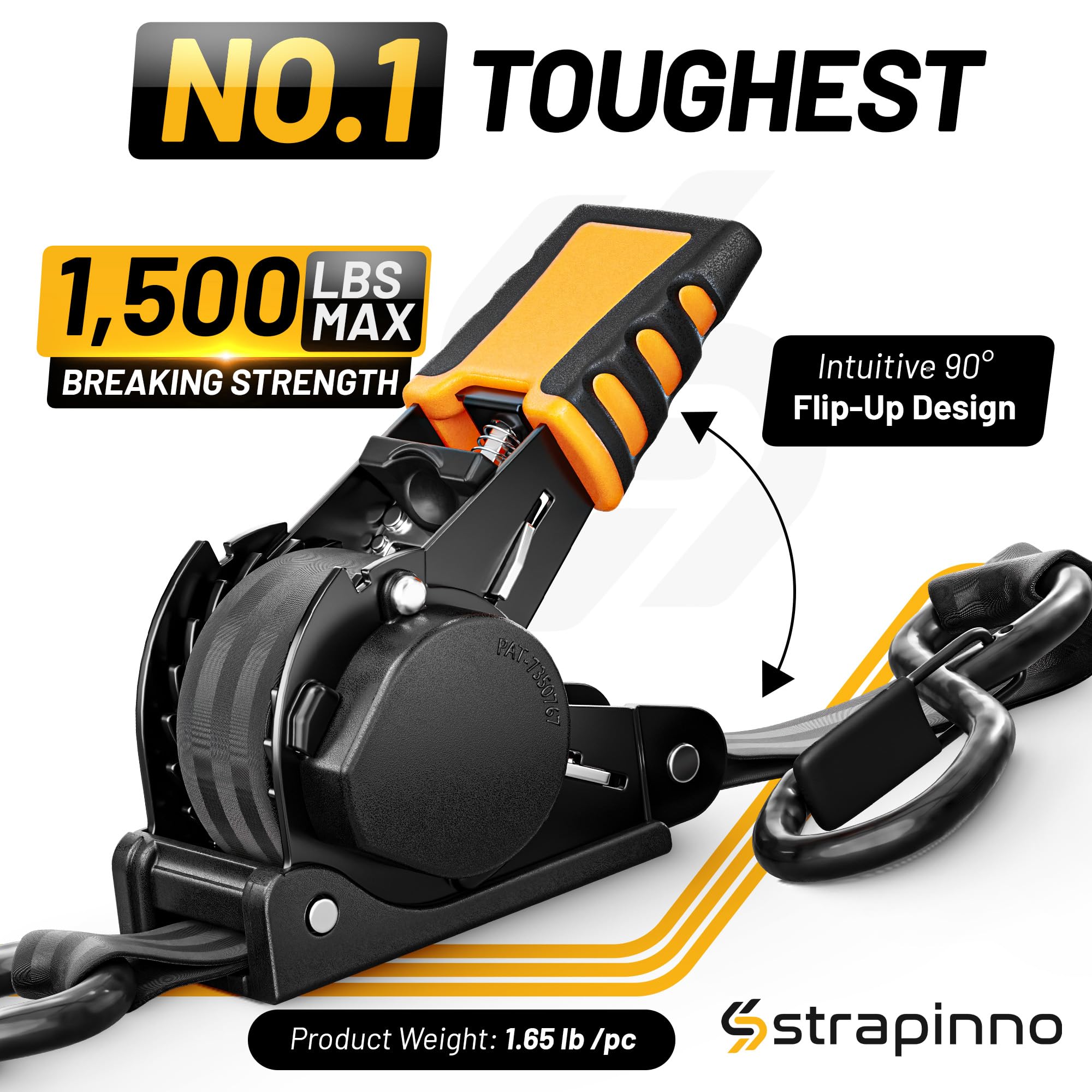 Strapinno rubber-coated steel handle close-up highlights durable grip for confident ratcheting.