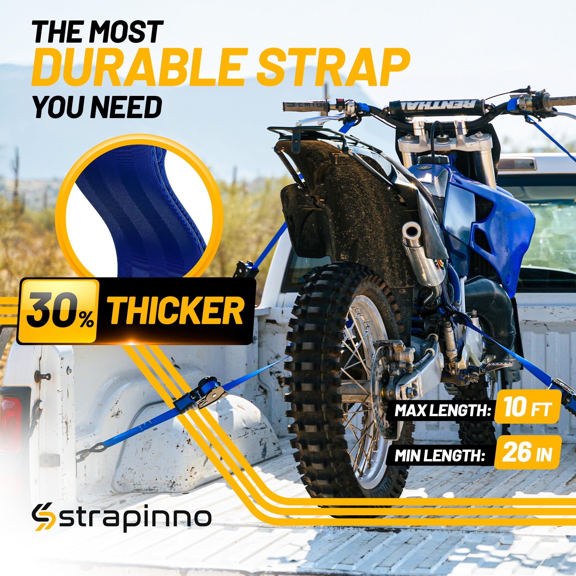 Strapinno rubber-coated steel handles provide a comfortable grip during tightening