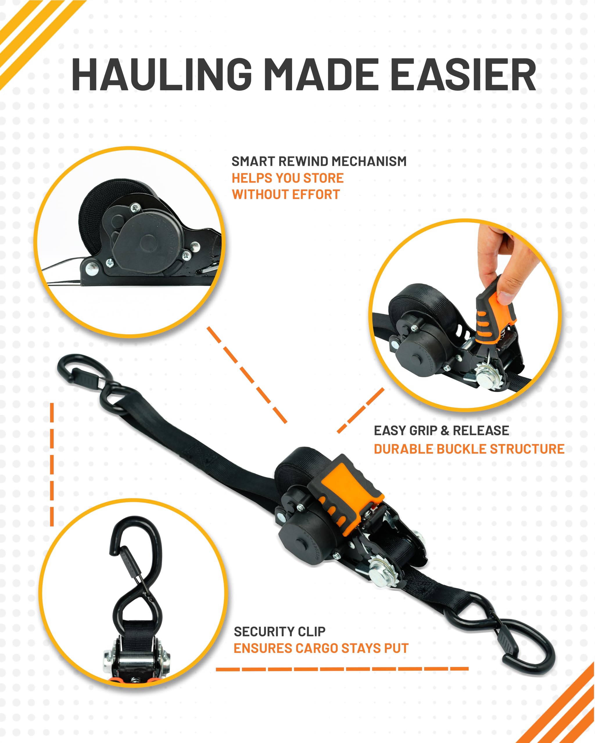 Strapinno S-hook with safety clip for secure attachment during transport.