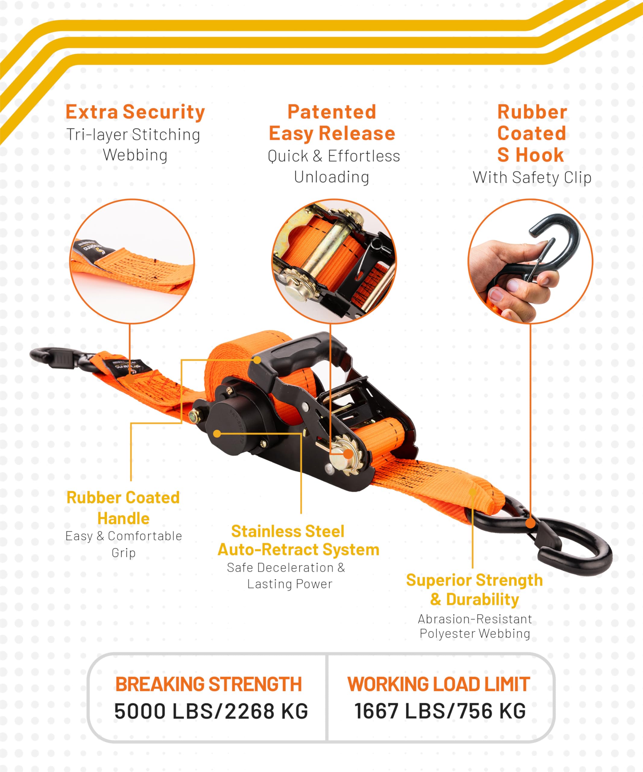 Strapinno safety-lock S-hooks provide secure attachment during transit.