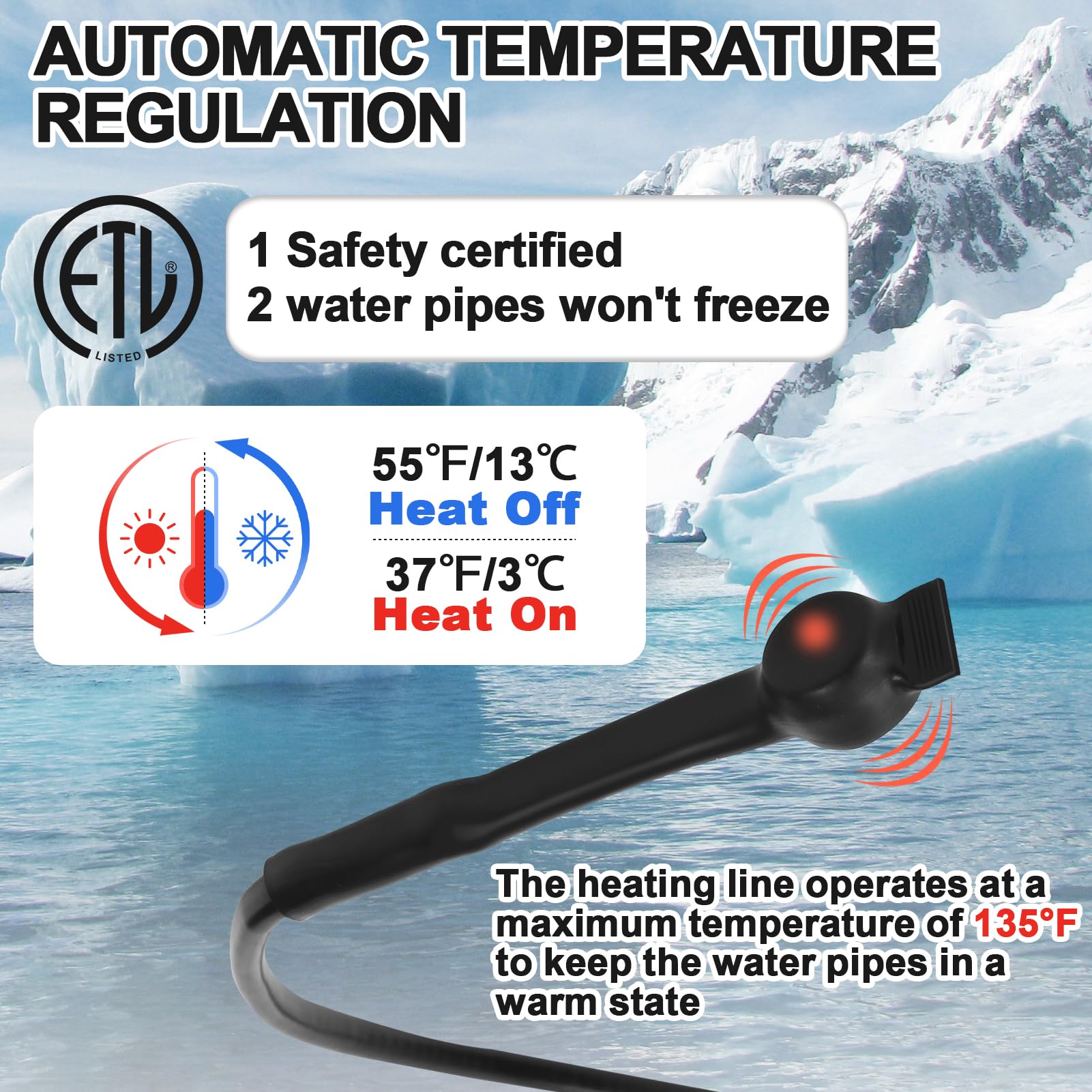Strdfeve easy-wrap installation on a pipe for quick warmth