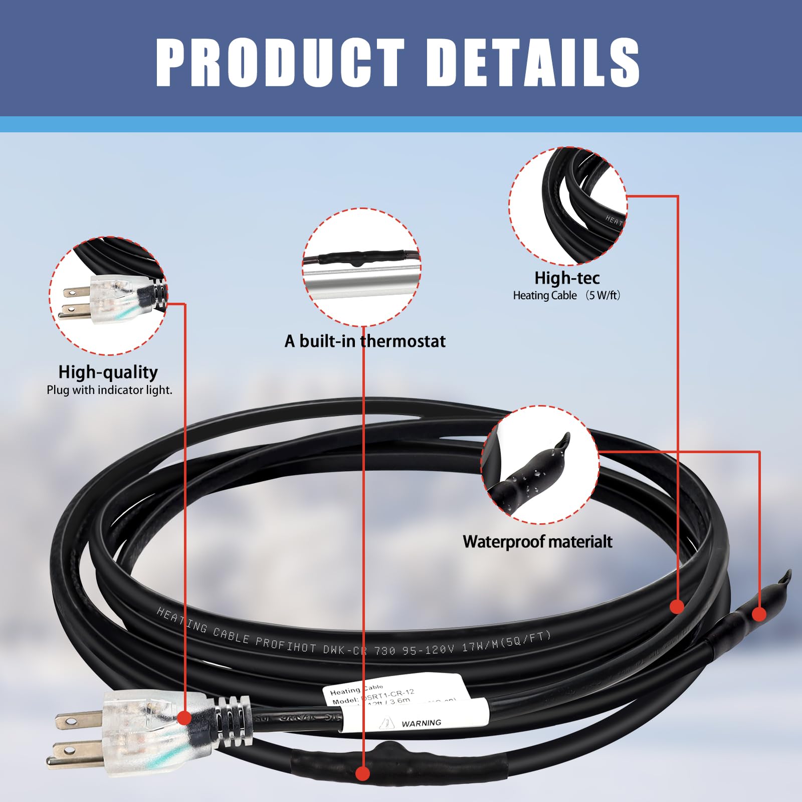 Strdfeve pipe heating cable protects water pipes from freezing in cold weather