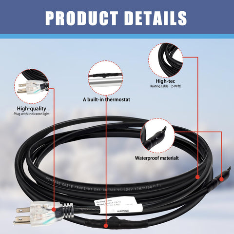 Strdfeve pipe heating cable protects water pipes from freezing in cold weather