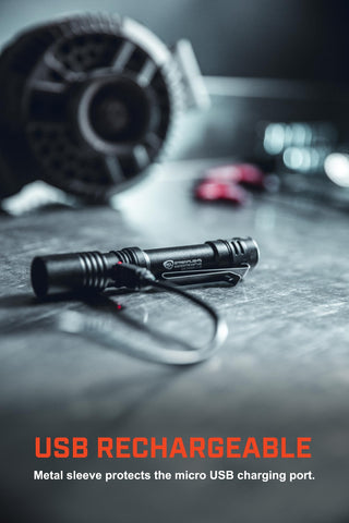 Rechargeable via USB with included Micro-USB cable for convenience