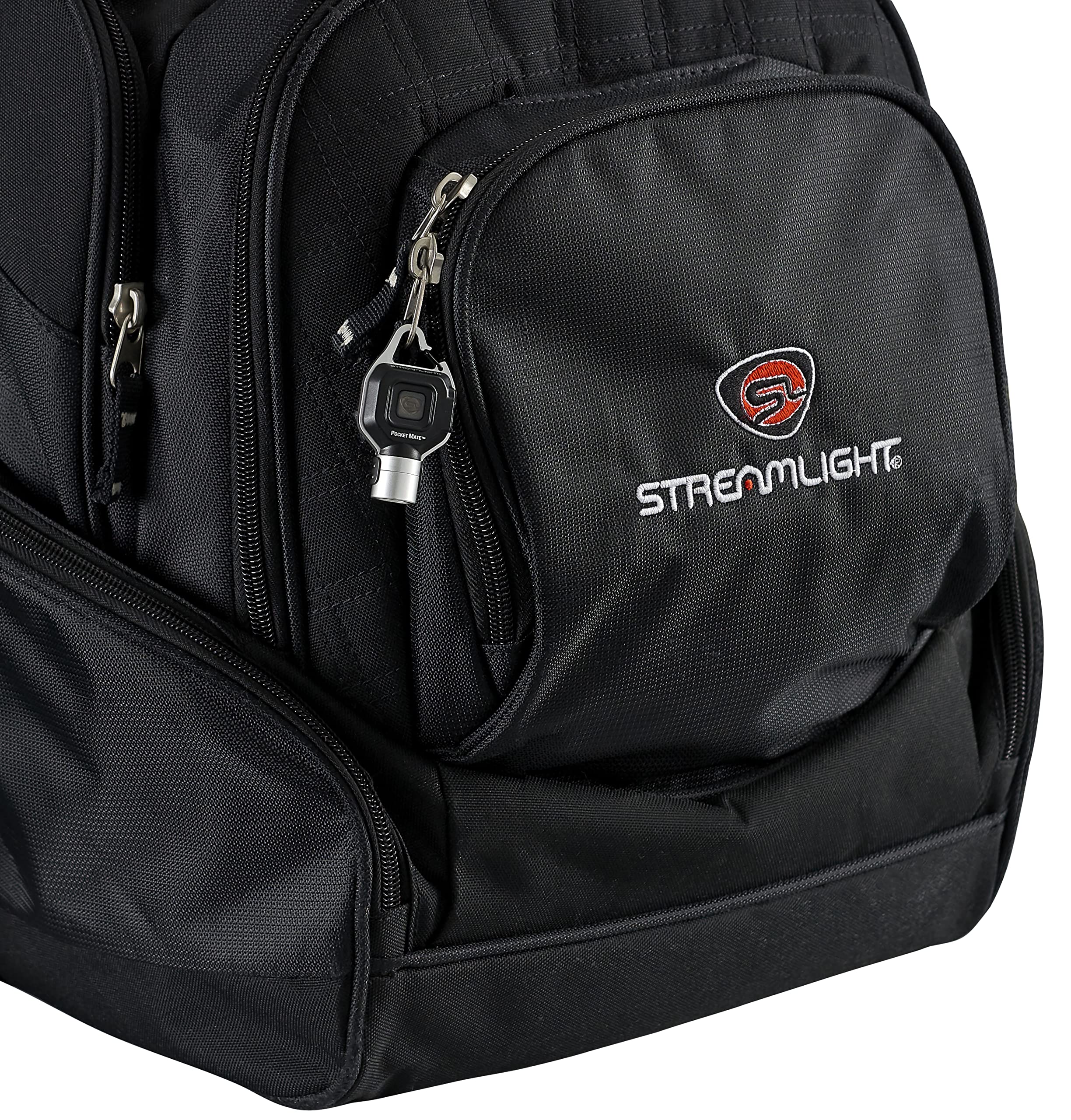 Clip-on Streamlight Pocket Mate attaches to zippers or caps for easy access.