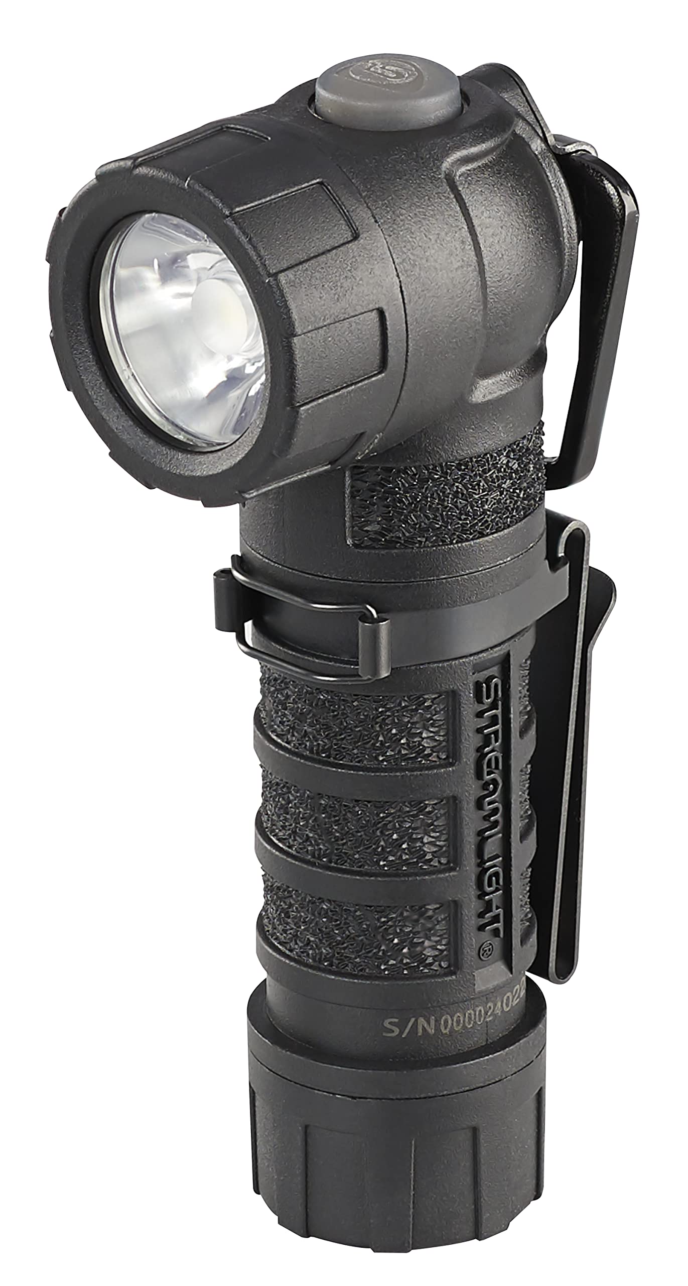 Streamlight PolyTac 90 right-angle head with textured grip for hands-free use