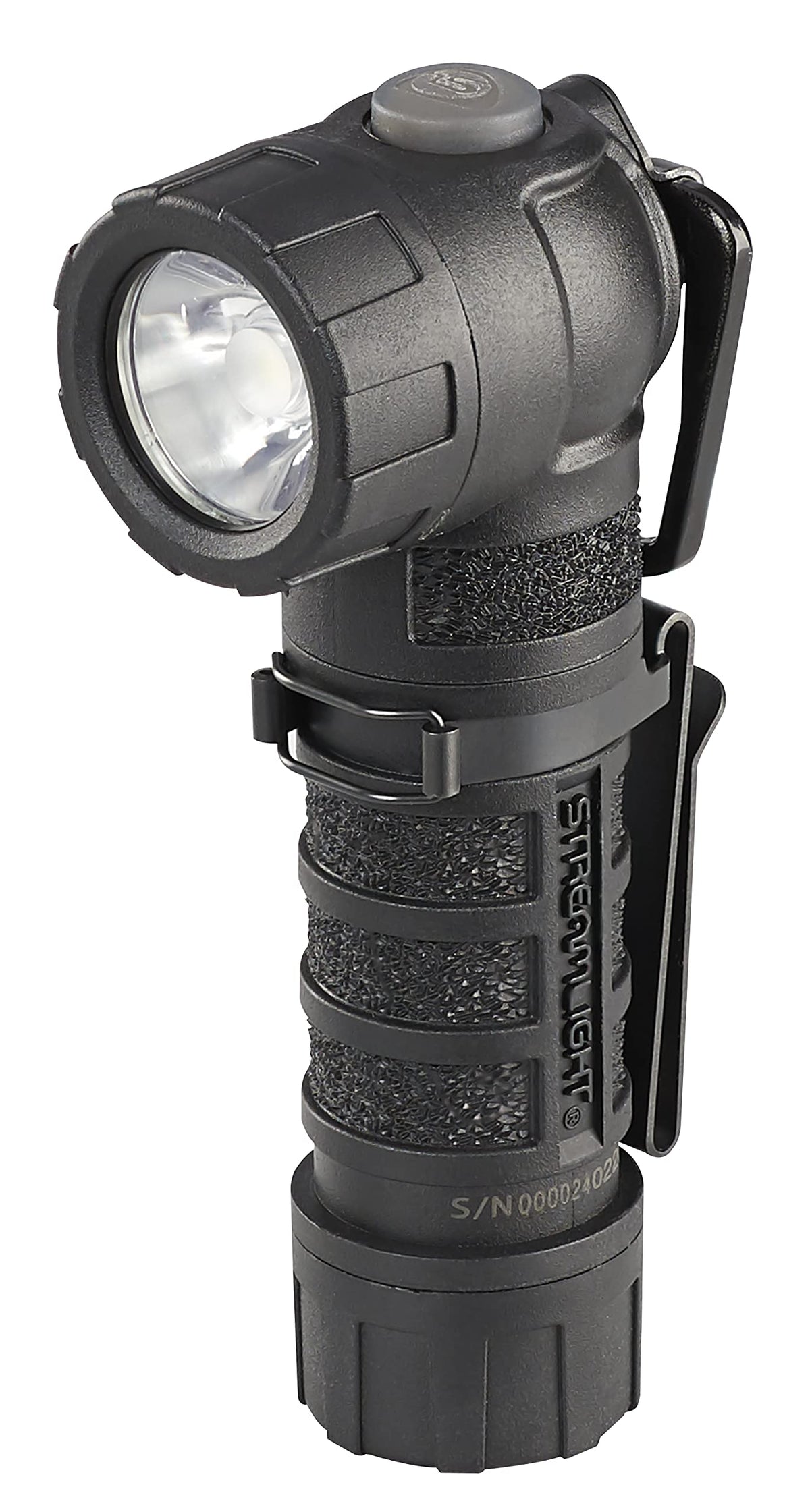 Streamlight PolyTac 90 right-angle head with textured grip for hands-free use