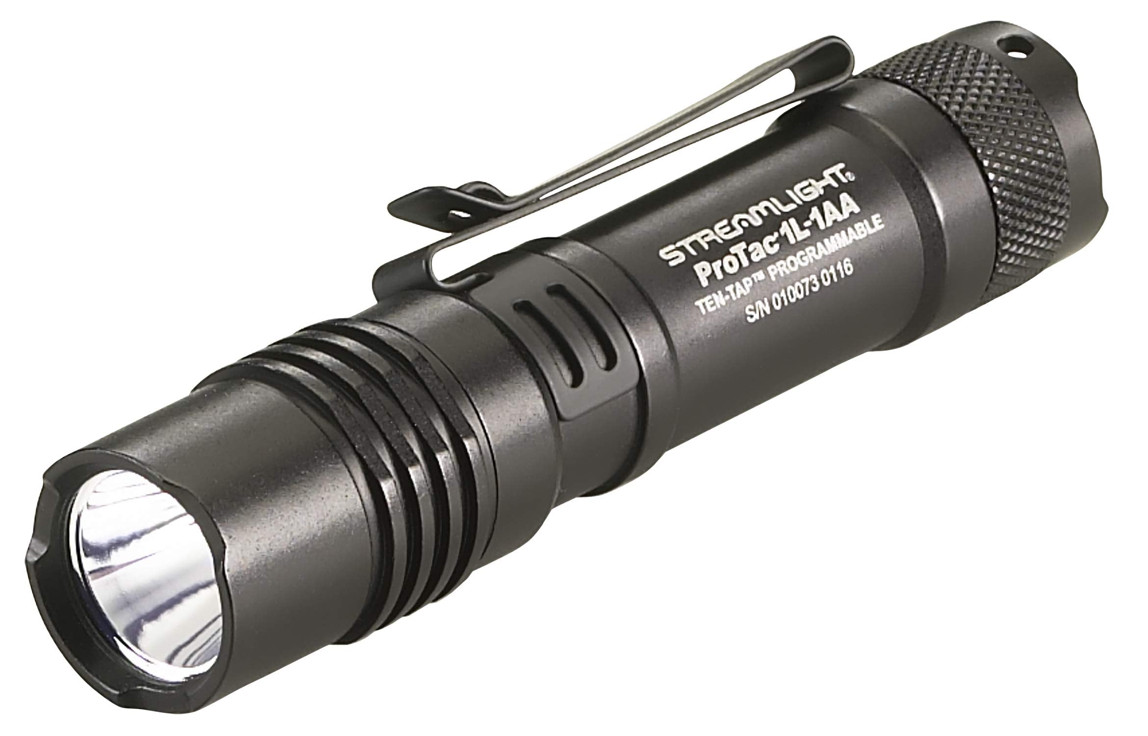Streamlight ProTac 1L-1AA front view shows compact dual fuel design for everyday carry.