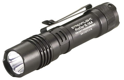 Streamlight ProTac 1L-1AA front view shows compact dual fuel design for everyday carry.