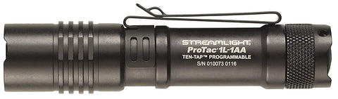 Streamlight ProTac 1L-1AA side profile highlights slim, portable field-ready flashlight.