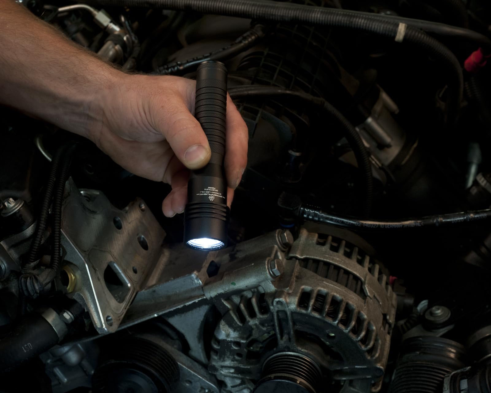Streamlight Strion HL in use in a dark environment demonstrating beam reach.