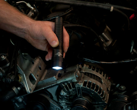 Streamlight Strion HL in use in a dark environment demonstrating beam reach.