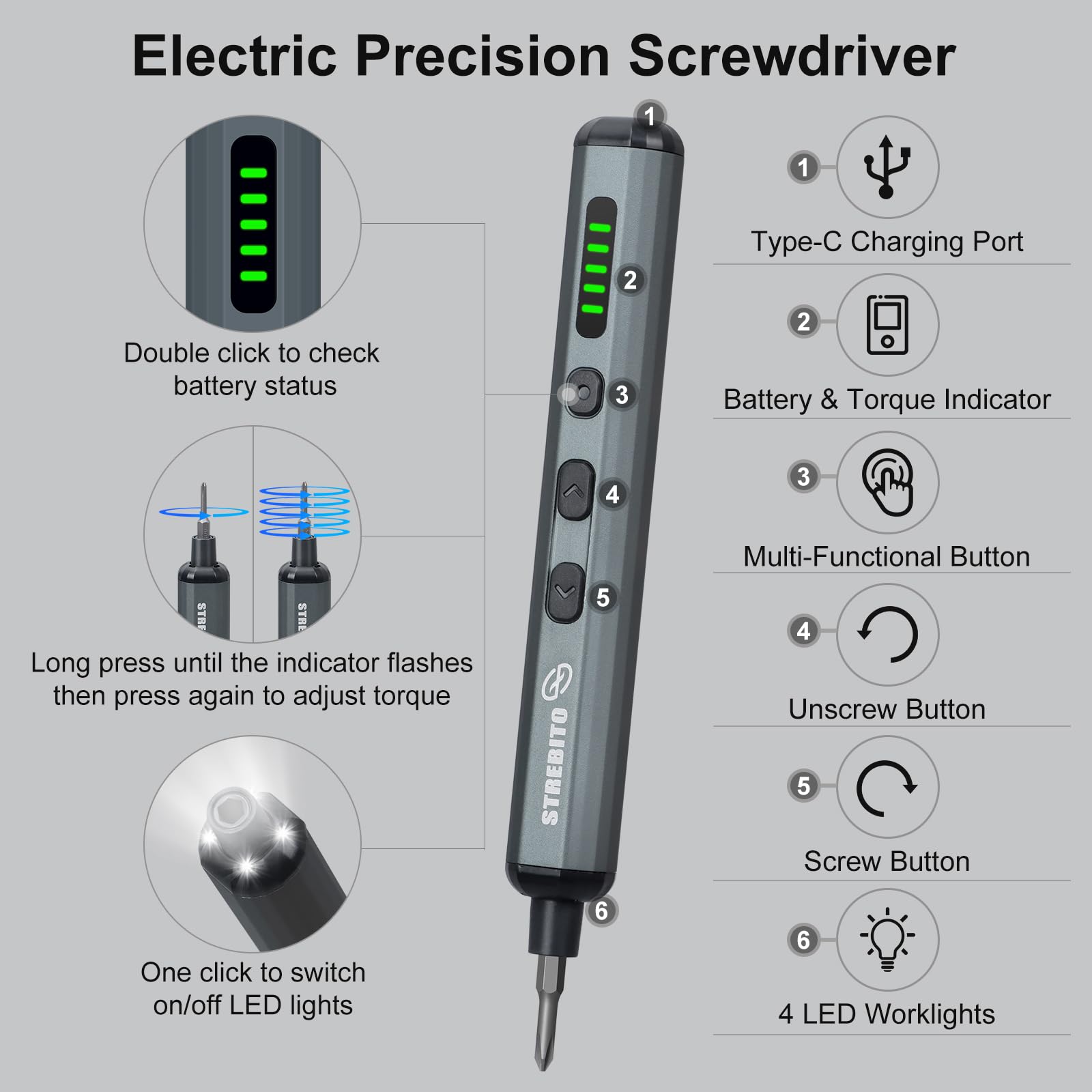 STREBITO 64-bit precision bits collection for diverse screws and quick repairs.