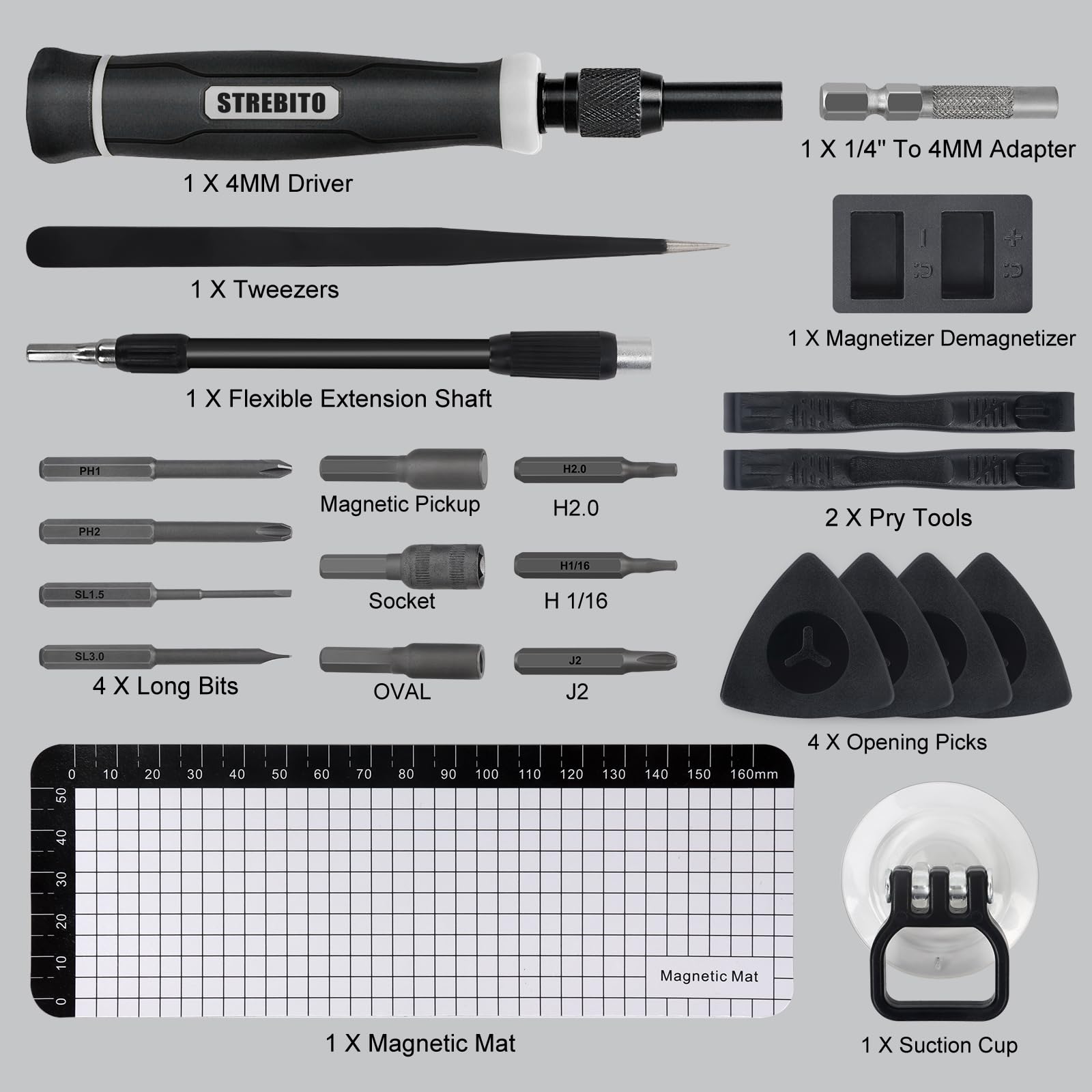 STREBITO durable plastic case protects tools during transport.