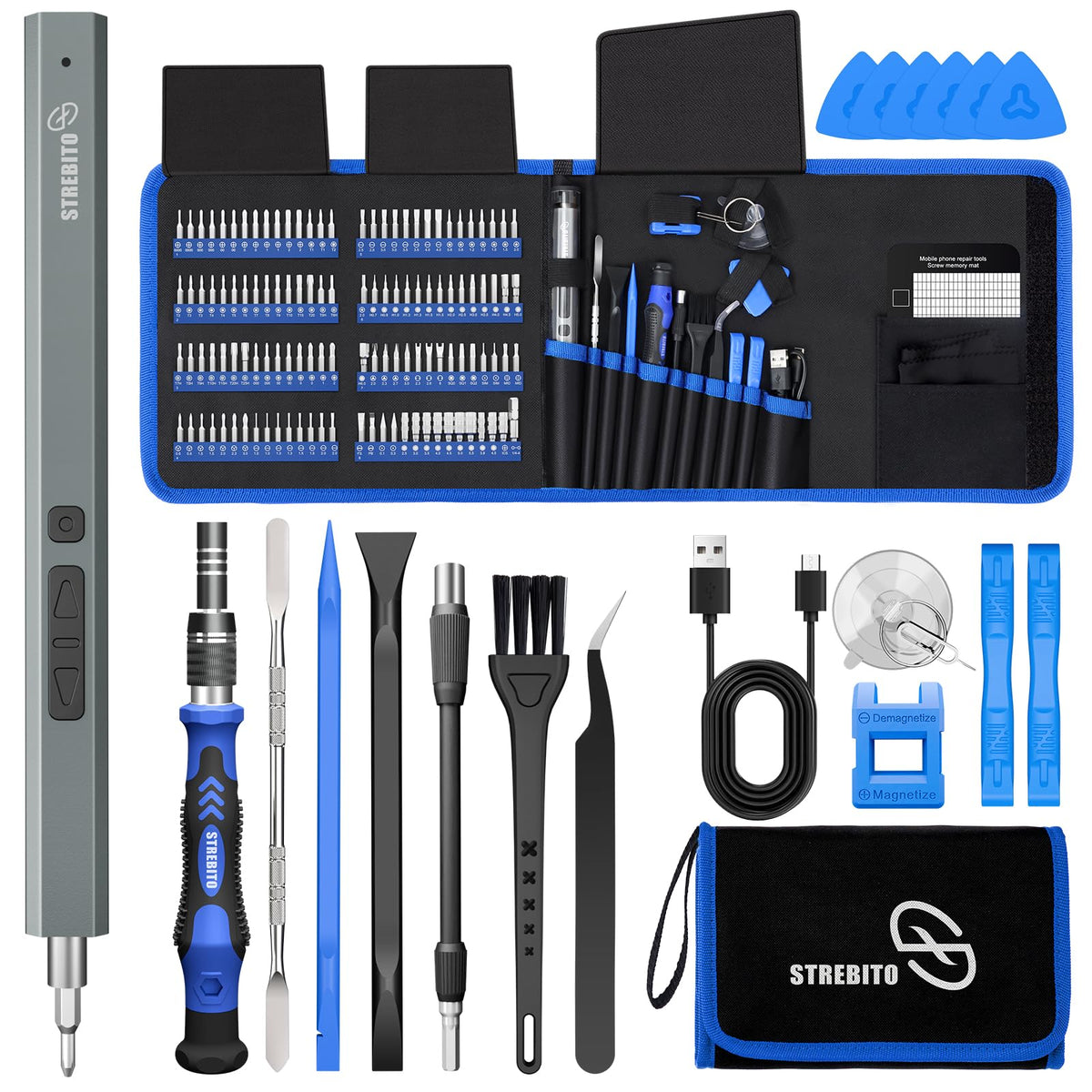 STREBITO electric screwdriver 144-in-1 kit for electronics repairs