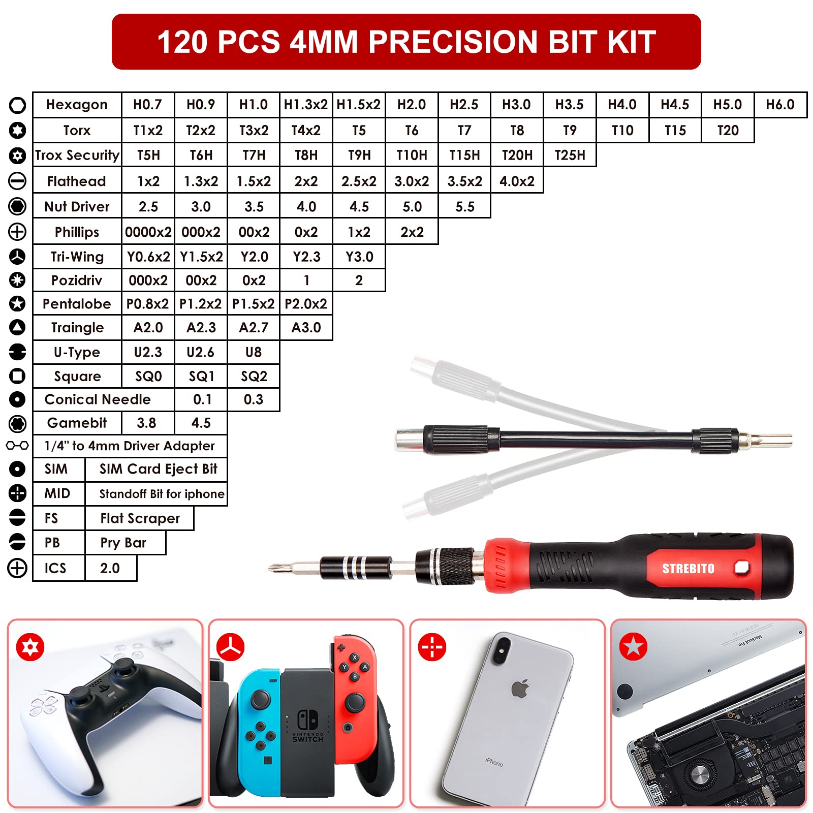 STREBITO ergonomic knurled-handle screwdriver providing comfortable control.
