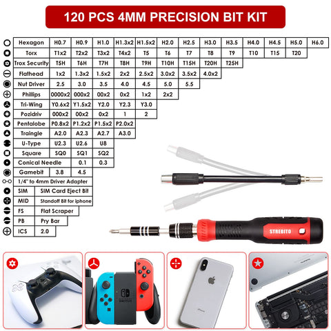 STREBITO ergonomic knurled-handle screwdriver providing comfortable control.