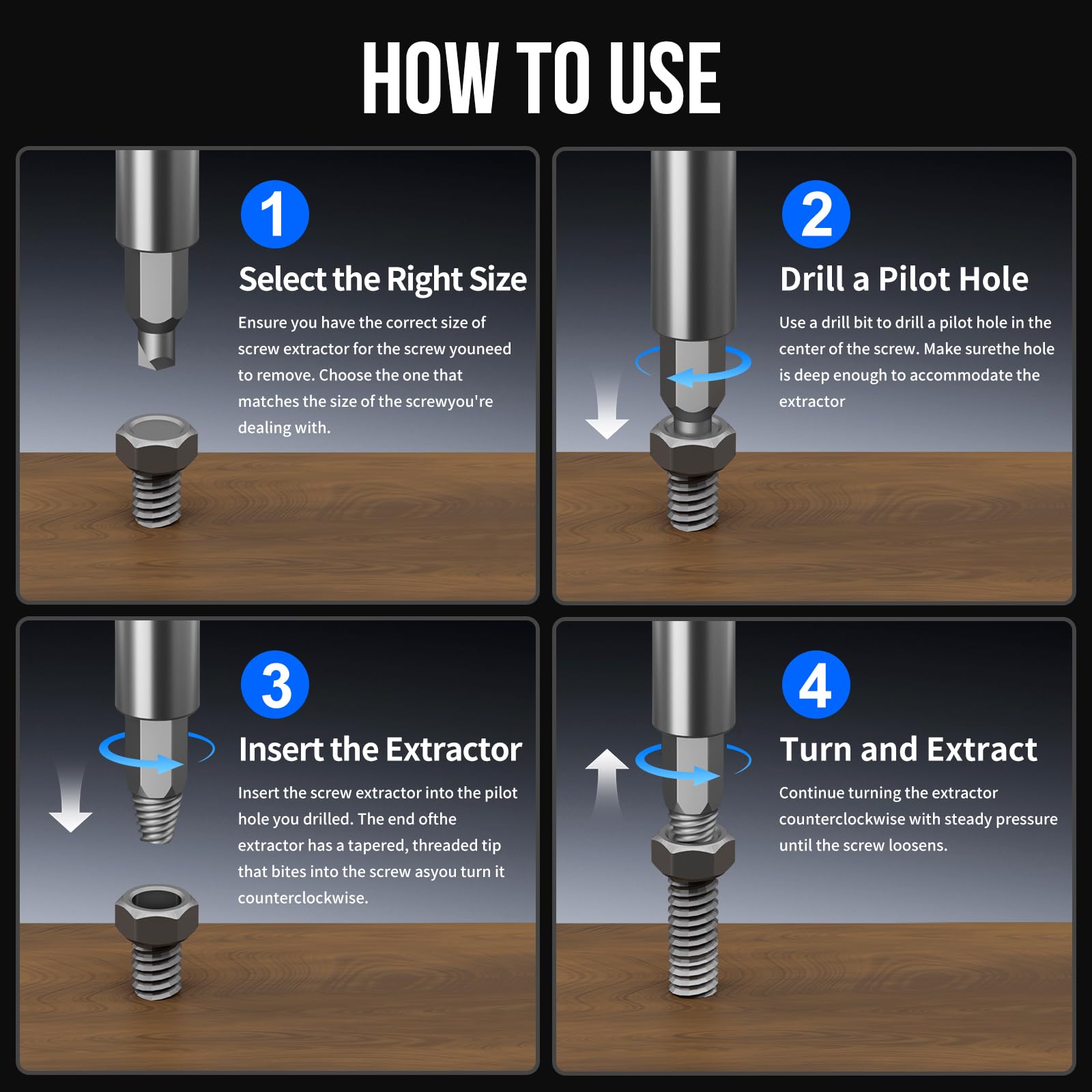 STREBITO extractor-bits suitable for multiple screw sizes