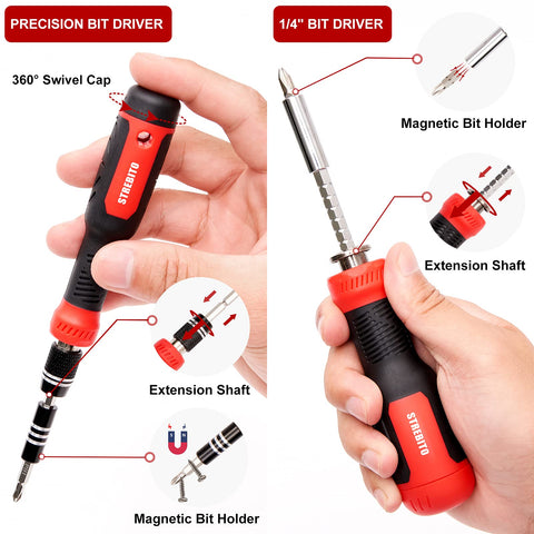 STREBITO magnetic bit set enabling easy screw pickup during repairs.