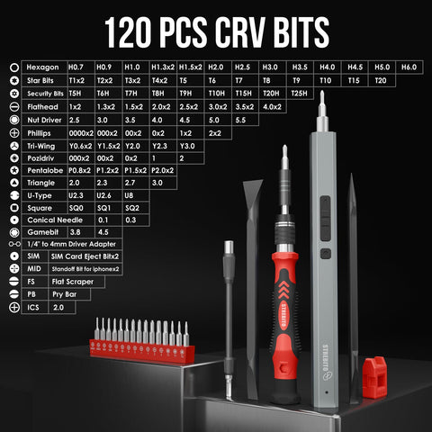STREBITO magnetic bits kit of 120 pieces for broad device compatibility.