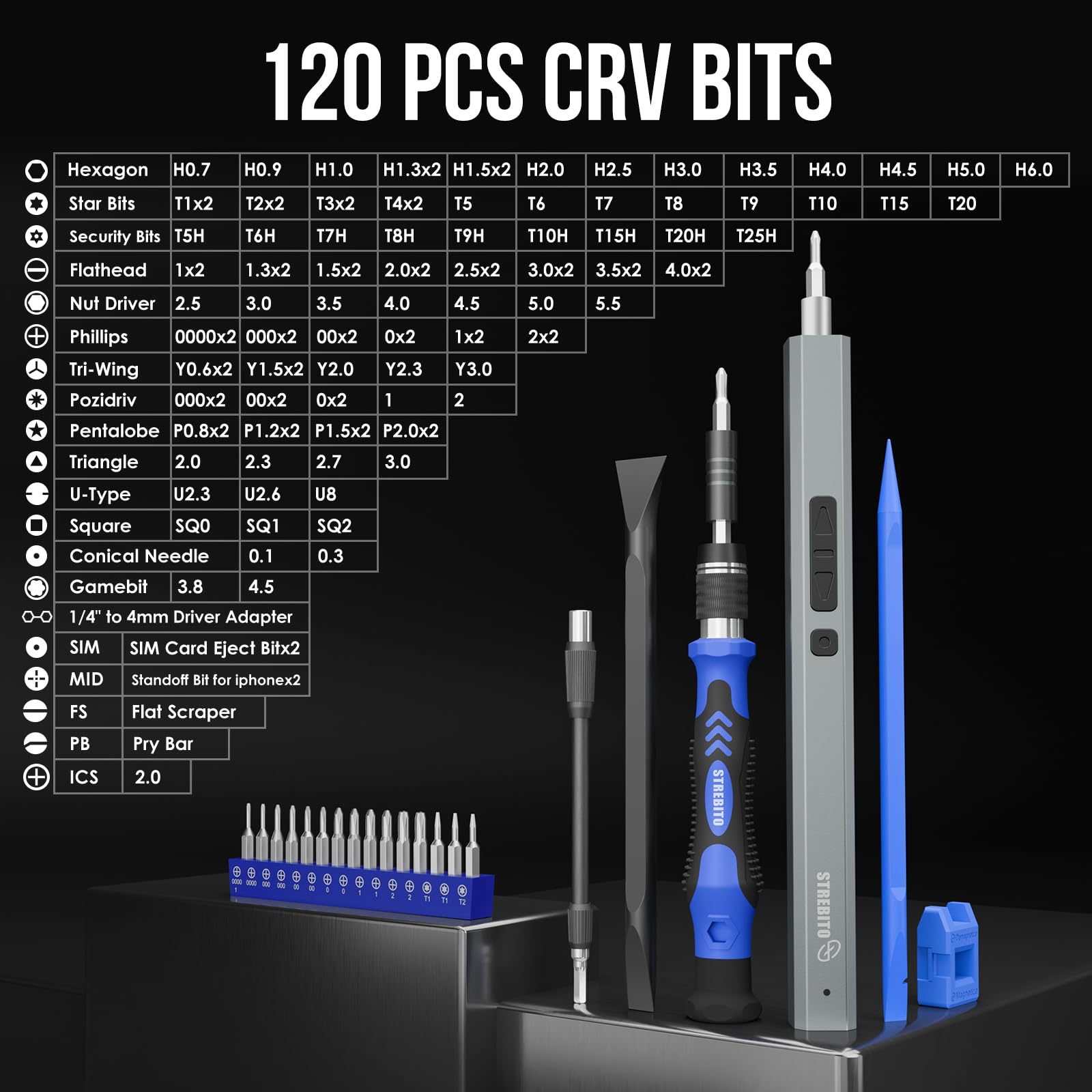 STREBITO magnetic bits collection for quick screw alignment